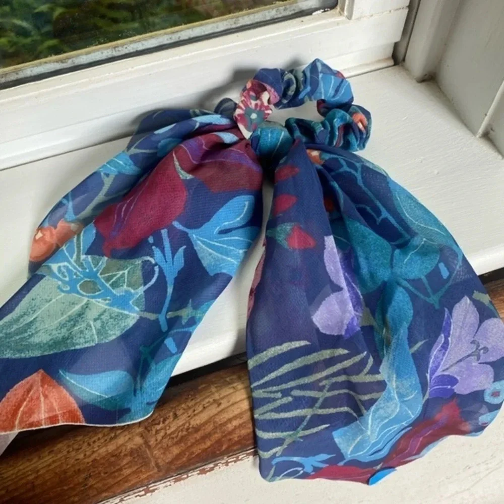 Anthropologie Blue Tropical Hair Scarf